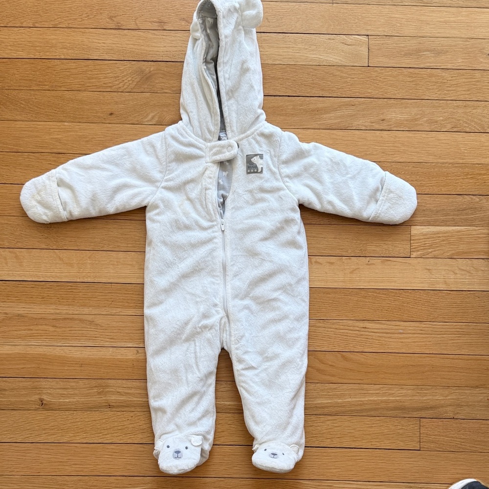 Simple Joys Cream Fleece Hooded Baby One-Piece